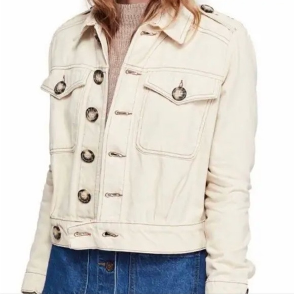 Free People Eisenhower Denim Twill Jacket Casual Boho Ivory Slouchy NWT Size L - Picture 2 of 11